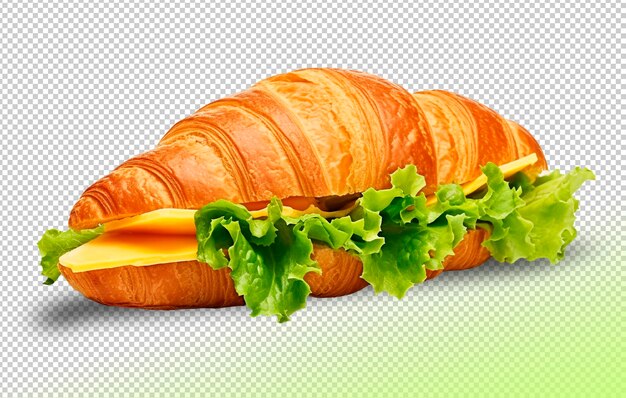 Psd croissant filled with cheese and salad on a transparent background