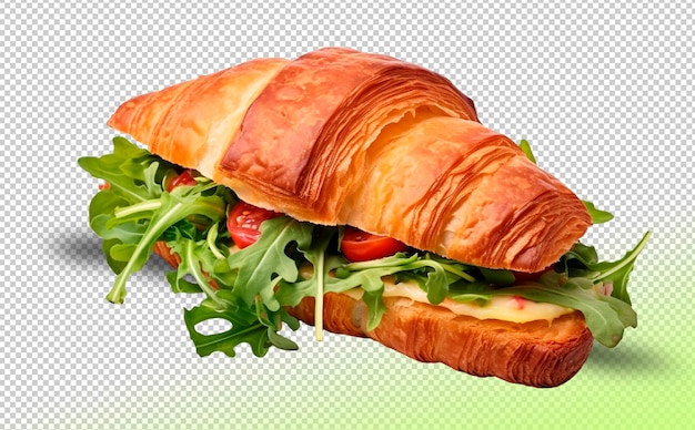 PSD psd croissant filled with ruccola tomato and cheese on a transparent background