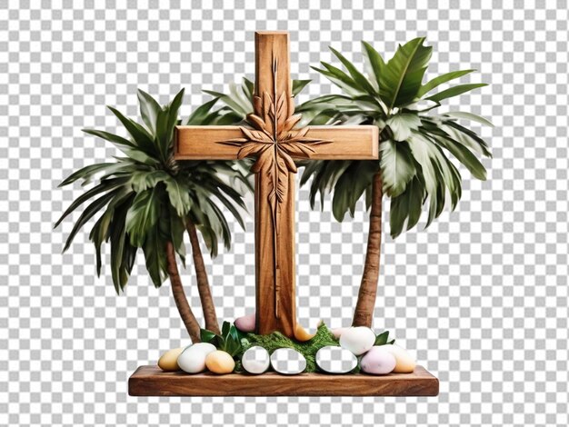 PSD psd of a cross and palm on wooden