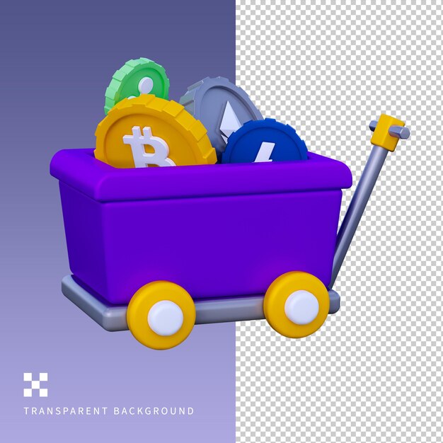 psd crypto cart 3d illustration