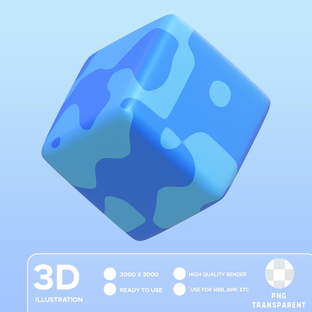 PSD illustrazione 3d del cubo blu psd