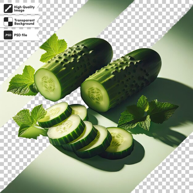 Psd cucumber slices on a plate on transparent background