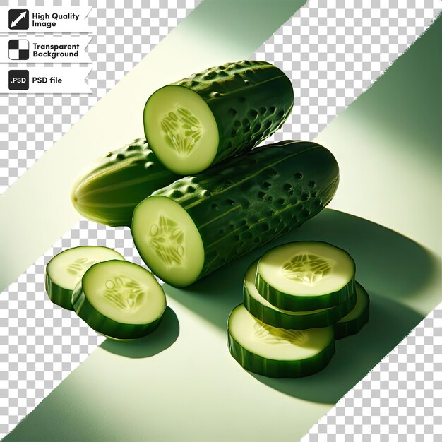 Psd cucumber slices on a plate on transparent background