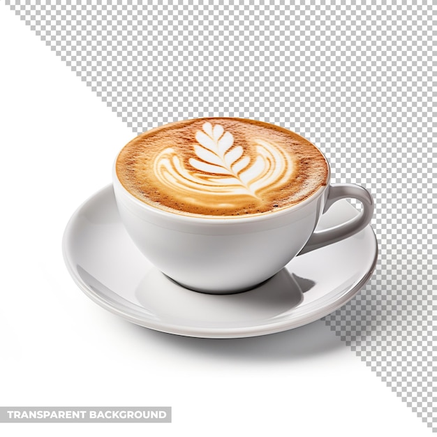 PSD cup of art latte on a cappuccino coffee isolated without background