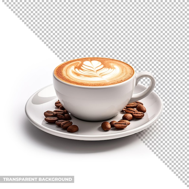 PSD cup of art latte on a cappuccino coffee isolated without background