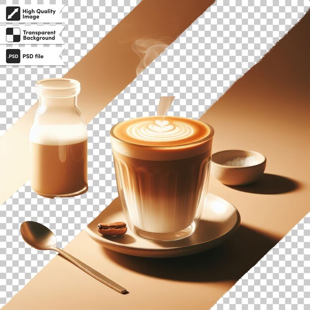 PSD coppa di caffè psd con latte su sfondo trasparente con strato di maschera modificabile