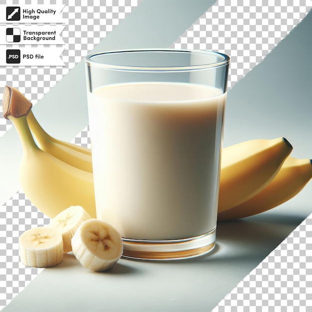 PSD cup of milk and banana on transparent background