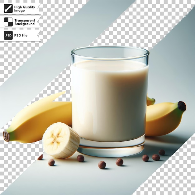 Psd cup of milk and banana on transparent background