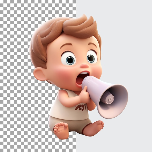 PSD psd cute baby boy bringing megaphone