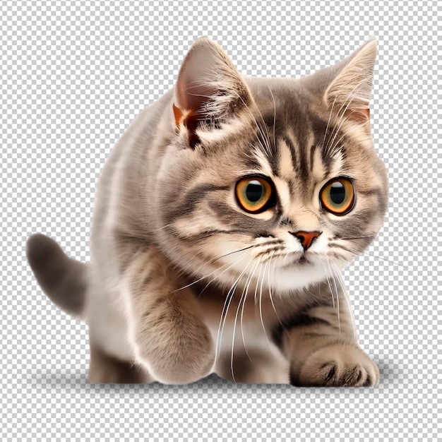 PSD cute cat in motion on a transparent background