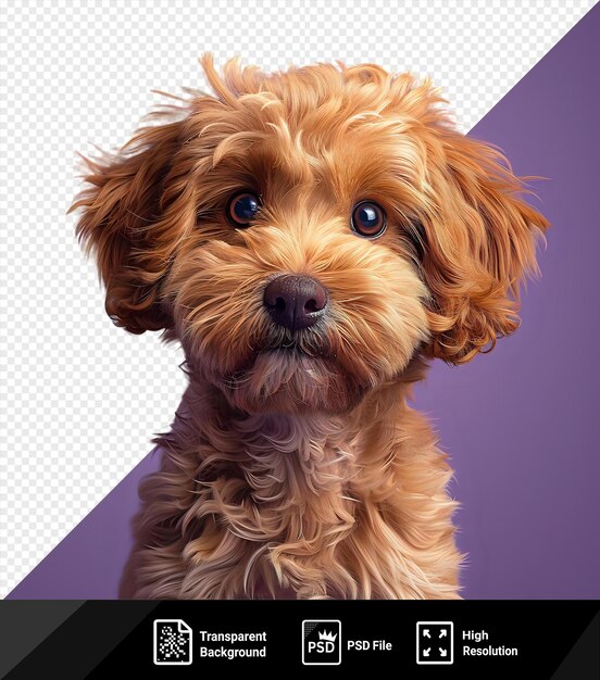 Psd cute charming dog shot of maltipoo with big kind eyes and brown fur posing close up pet looks healthy and happy friend love care and animal health png psd