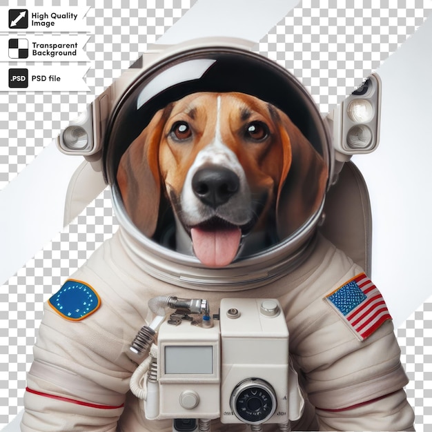 PSD psd un cane carino in un costume di astronauta su sfondo trasparente con strato di maschera modificabile