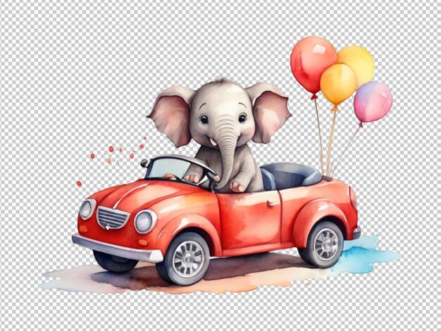 PSD psd of a cute elephant riding a car