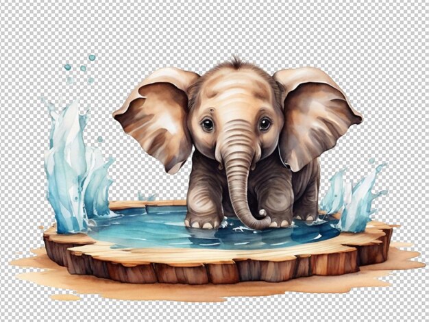 PSD psd of a cute elephant swimming in a wooden tup