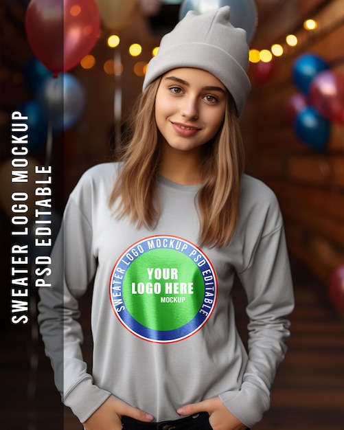 Psd a cute girl sweater logo mockup