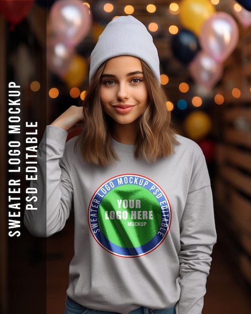 Psd a cute girl sweater logo mockup