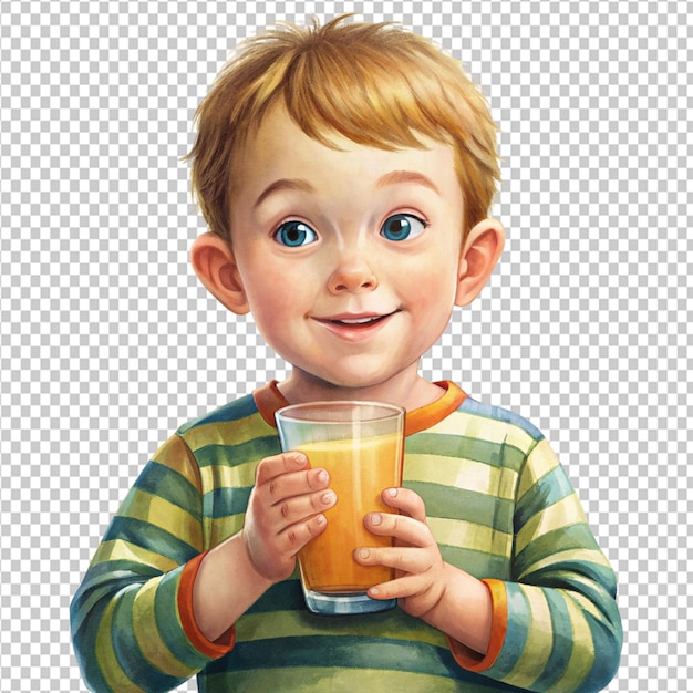 PSD psd of a cute little boy with glass of juice on transparent background