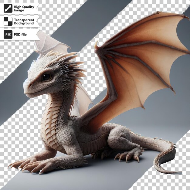 Psd cute little dragon on transparent background with editable mask layer