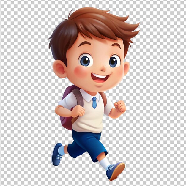 PSD psd of a cute little school boy cartoon running isolated on transparent background