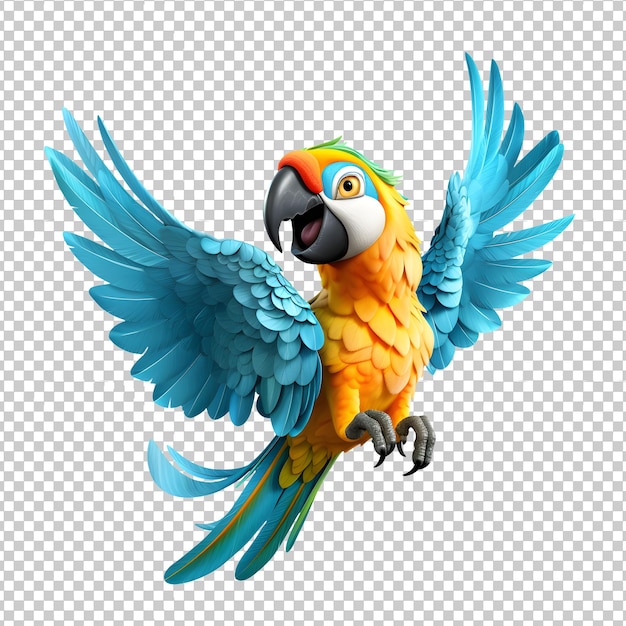 Psd simpatico pappagallo ara che vola isolato su sfondo trasparente il pappagallo scarlatto 3d rende isolato