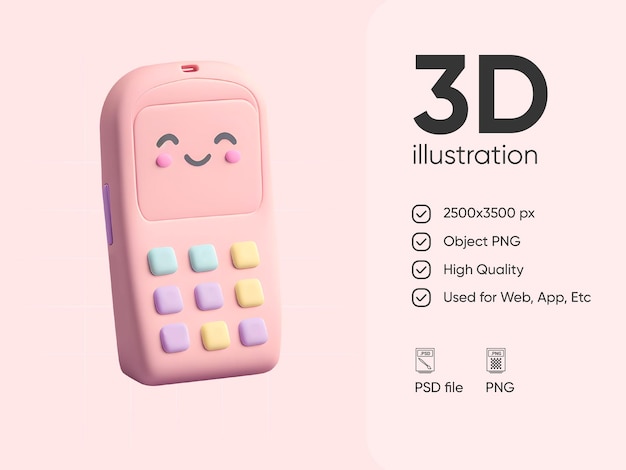 PSD cute phone electronic device 3d illustration