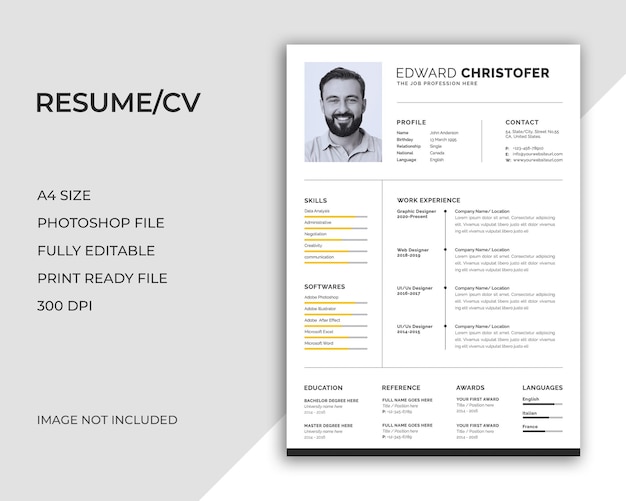 PSD psd cv-sjabloon