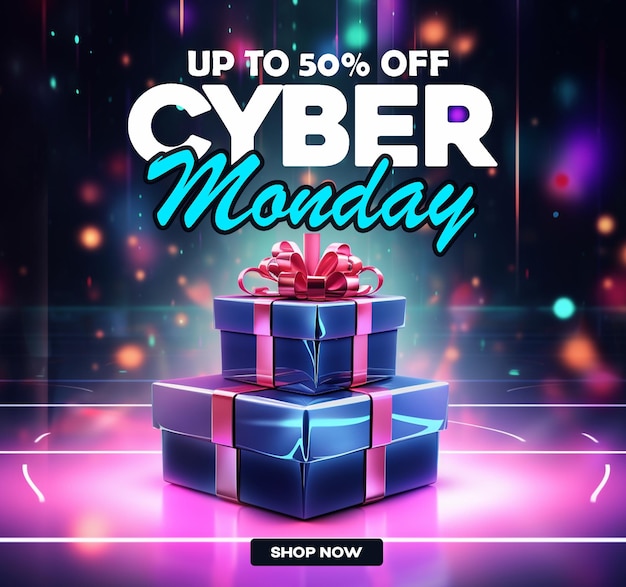 PSD cyber monday sale social media post design template with technology background