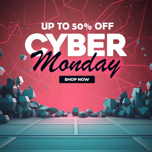 PSD psd cyber monday sale social media post design template with technology background