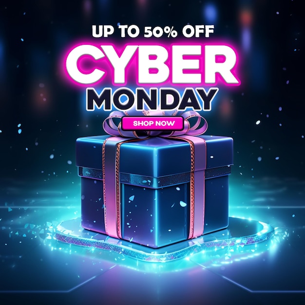 Psd cyber monday sale social media post design template con background tecnologico