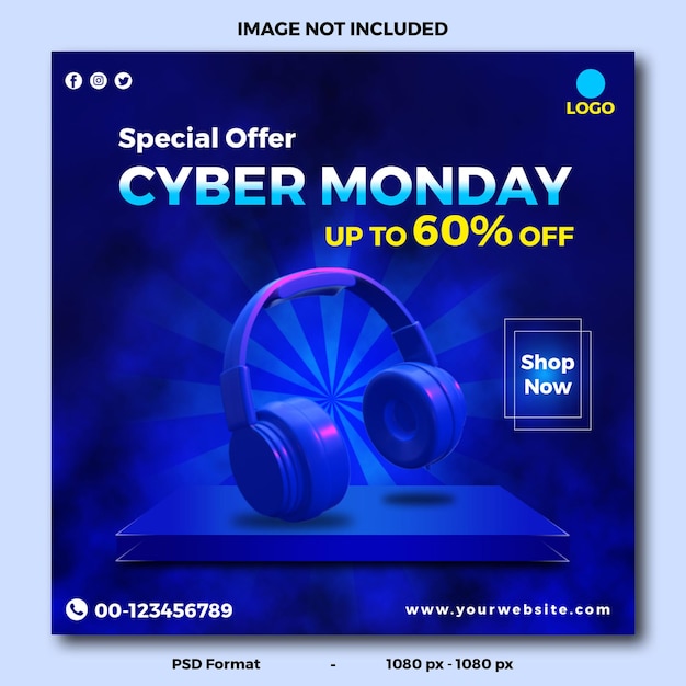 PSD Cyber Monday Sale Social Media Template with Blue Background