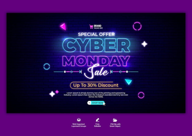 Шаблон веб-баннера продажи psd cyber monday