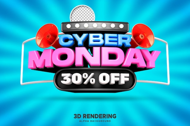 PSD psd cyber monday sale z 30% zniżką na renderowanie 3d z tłem alfa