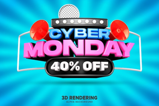 PSD psd cyber monday sale z 40% zniżką na renderowanie 3d z tłem alfa