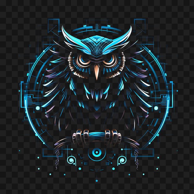 PSD psd di cybernetic owl borderline design neon lines style robotic ow transparent clipart png 4096px