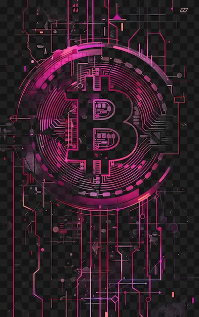 PSD psd cyberpunk 2d poster with bitcoin and neon grid decoration wi collage crypto poster banner art