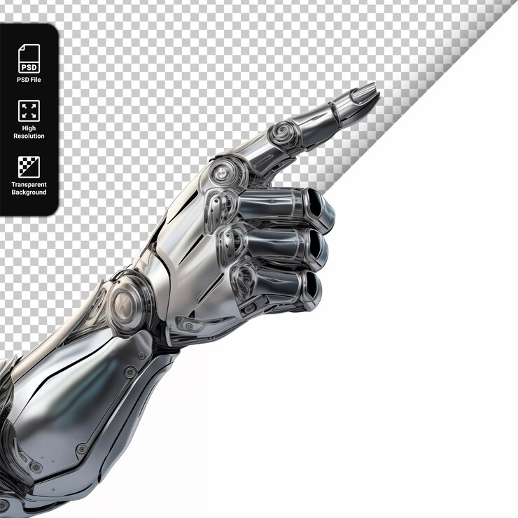 PSD psd cyborg hand finger pointing technology of artificial intelligence isolated on transparent backg