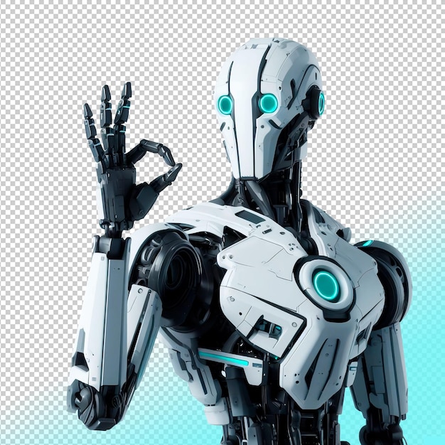 PSD psd cyborg robot showing ok on a transparent background