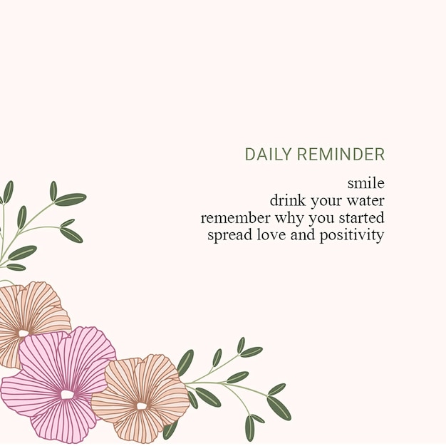 PSD Daily reminder with texture flower colorful instagram post template