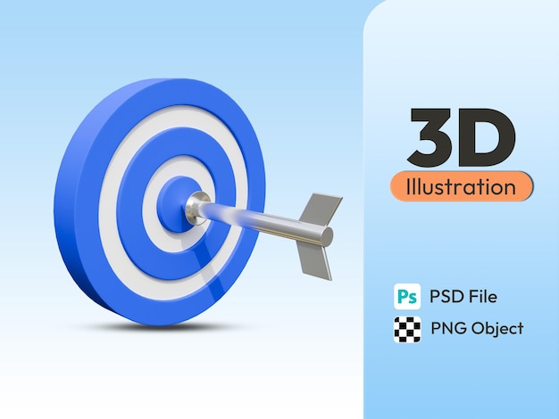 PSD psd dart hitting center of target 3d icon arrow hitting aim or bullseye 3d vector illustration