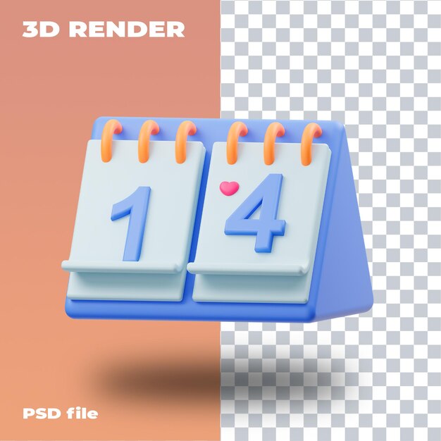 Psd Data Kalendarza Ilustracja Renderowania 3d 3d Ikona Walentynki