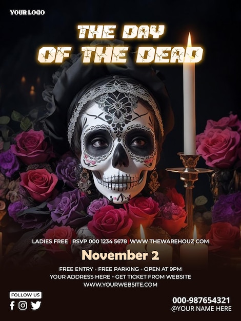 PSD psd day of the dead celebration poster template