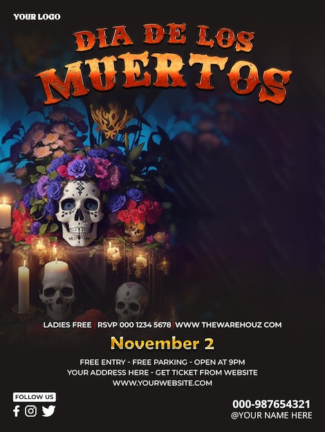 PSD psd day of the dead celebration poster template