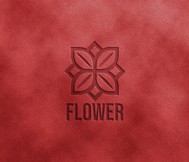 PSD psd debossed logo on red leather mockup