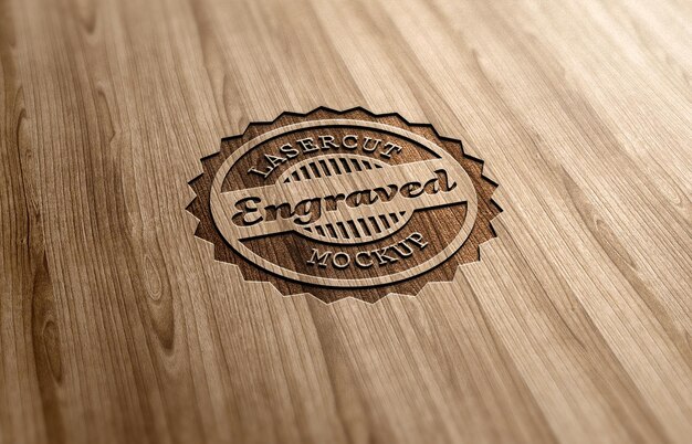 PSD psd debossed realistic wood logo mockup