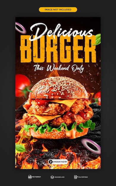 PSD psd delicious burger and food menu instagram and facebook story template design