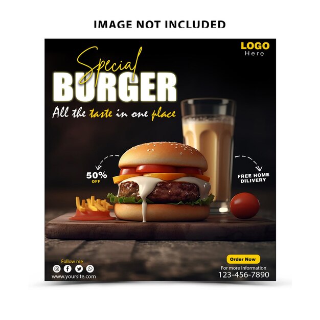 PSD delicious burger and food menu social media banner template