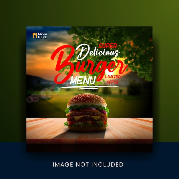 PSD psd delizioso menu di hamburger e cibo modello di banner per social media