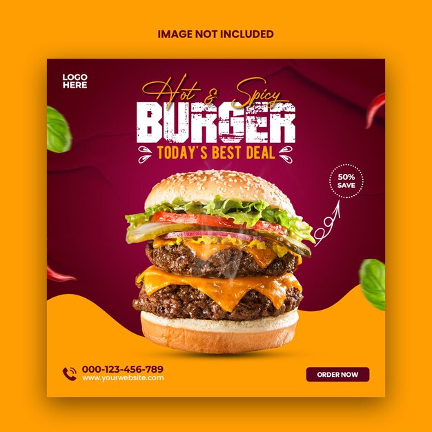 Psd delicious burger and food menu social media post template