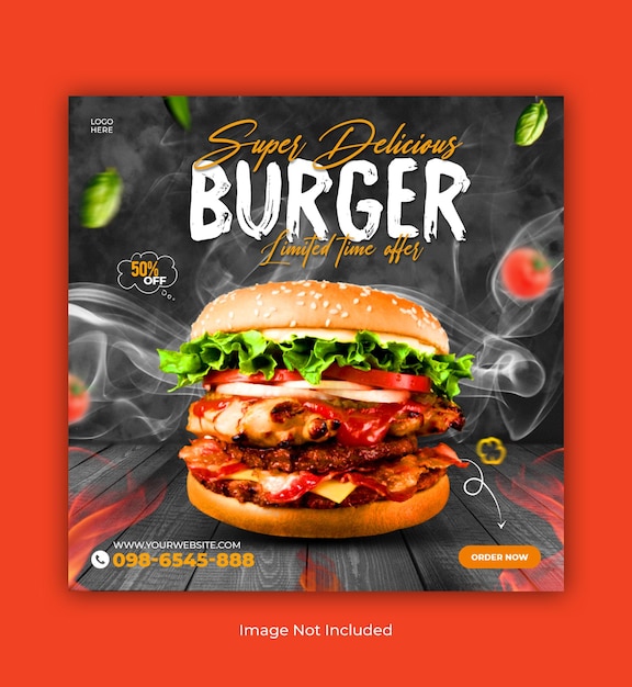 PSD delicious burger and food menu social media post template