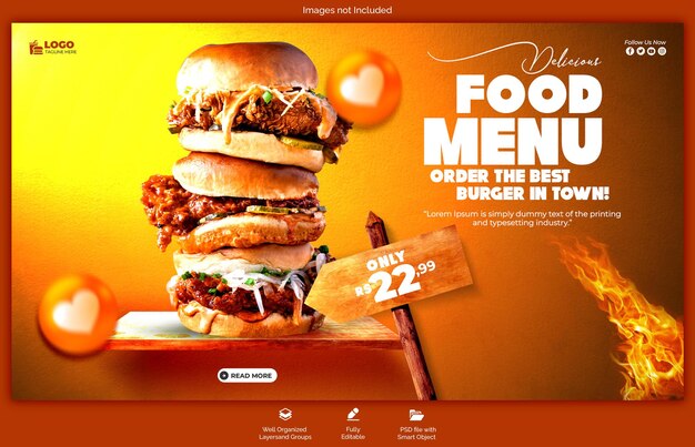 PSD psd delizioso burger e menu alimentare modello di banner web